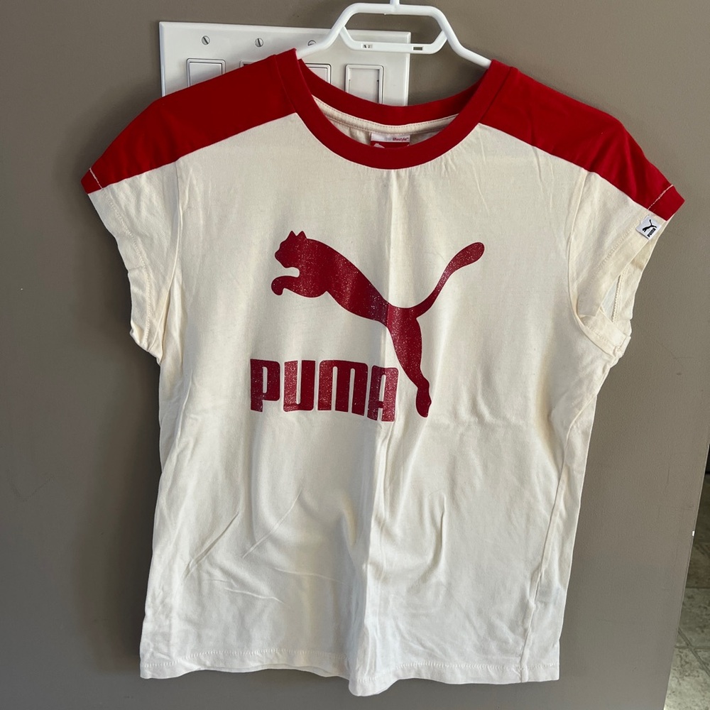Puma junior Red and White Short Sleeve Tee glitters puma
